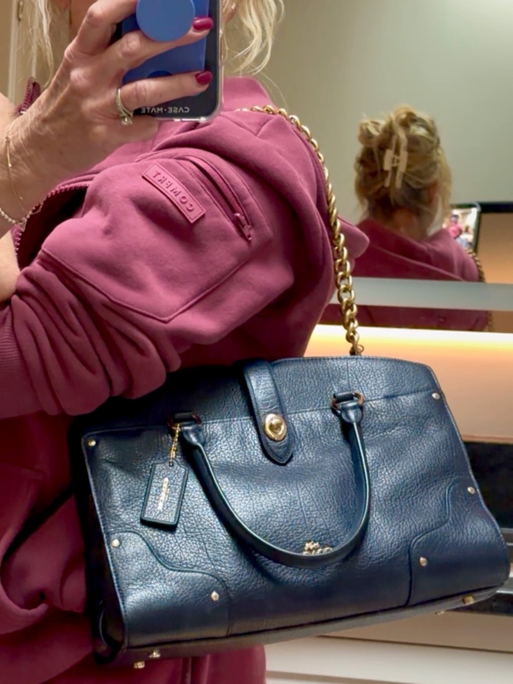 COACH BLUE LEATHER MERCER 30 SATCHEL CROSSBODY